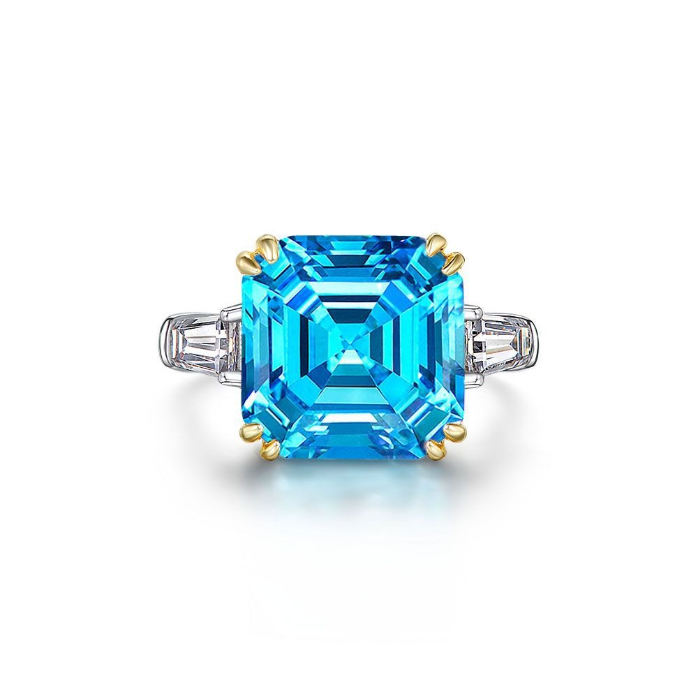 OliyaDesign Square-Shaped Simulated Diamond 7-Carat S925 12*12 Silver Ring