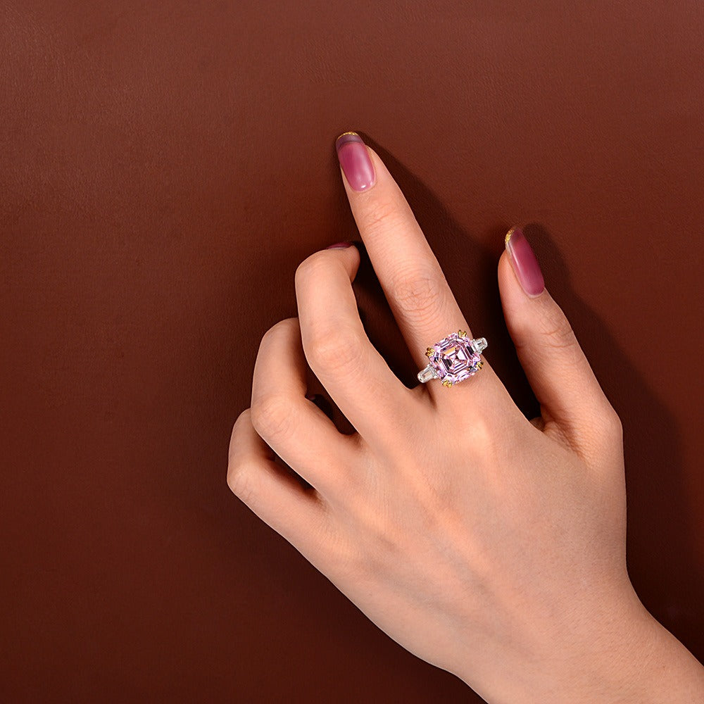 OliyaDesign Square-Shaped Simulated Diamond 7-Carat S925 12*12 Silver Ring