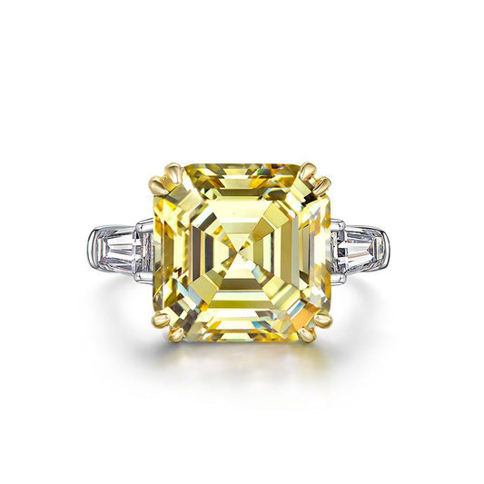 OliyaDesign Square-Shaped Simulated Diamond 7-Carat S925 12*12 Silver Ring