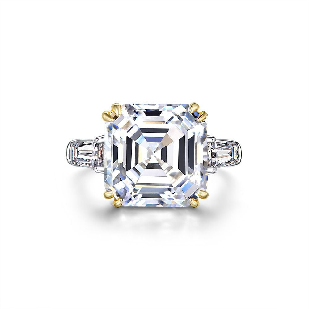 OliyaDesign Square-Shaped Simulated Diamond 7-Carat S925 12*12 Silver Ring