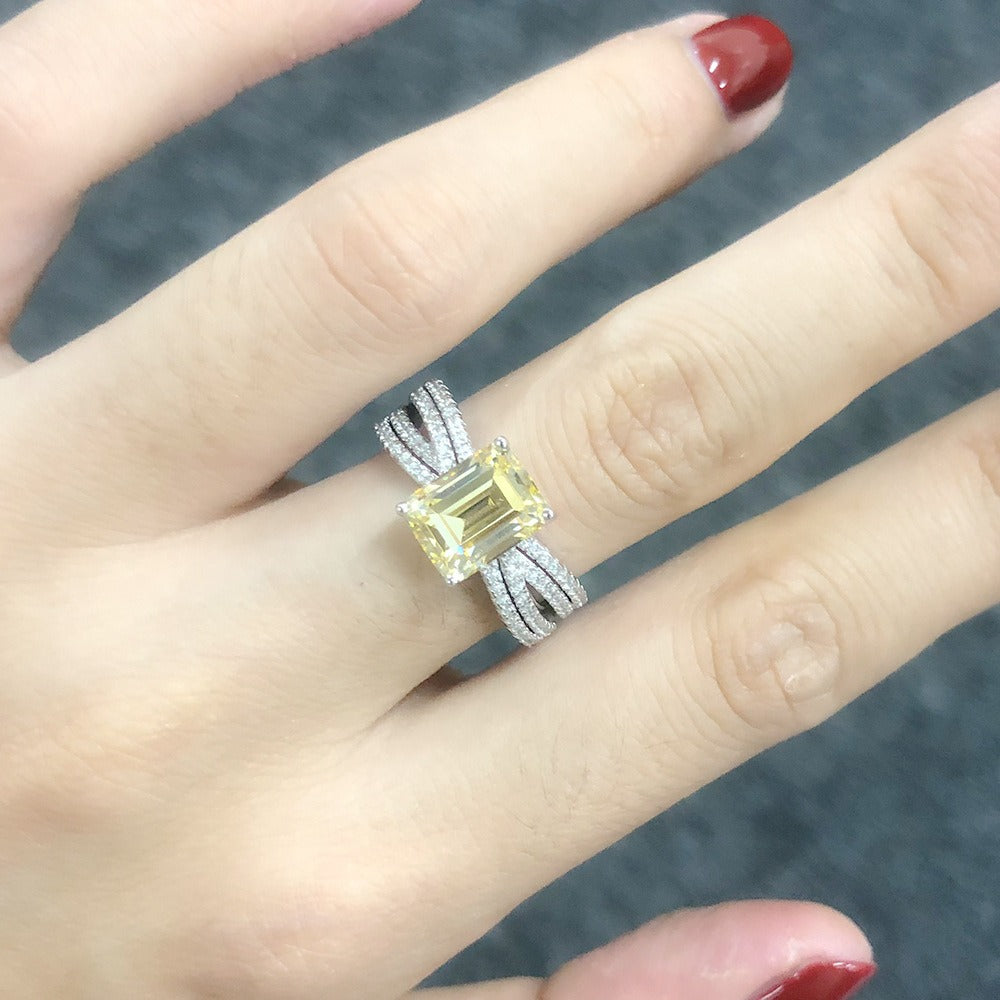 OliyaDesign 7*9mm 925 Sterling Silver Luxury 3-Carat Emerald Cut Rectangular Faceted Diamond Ring