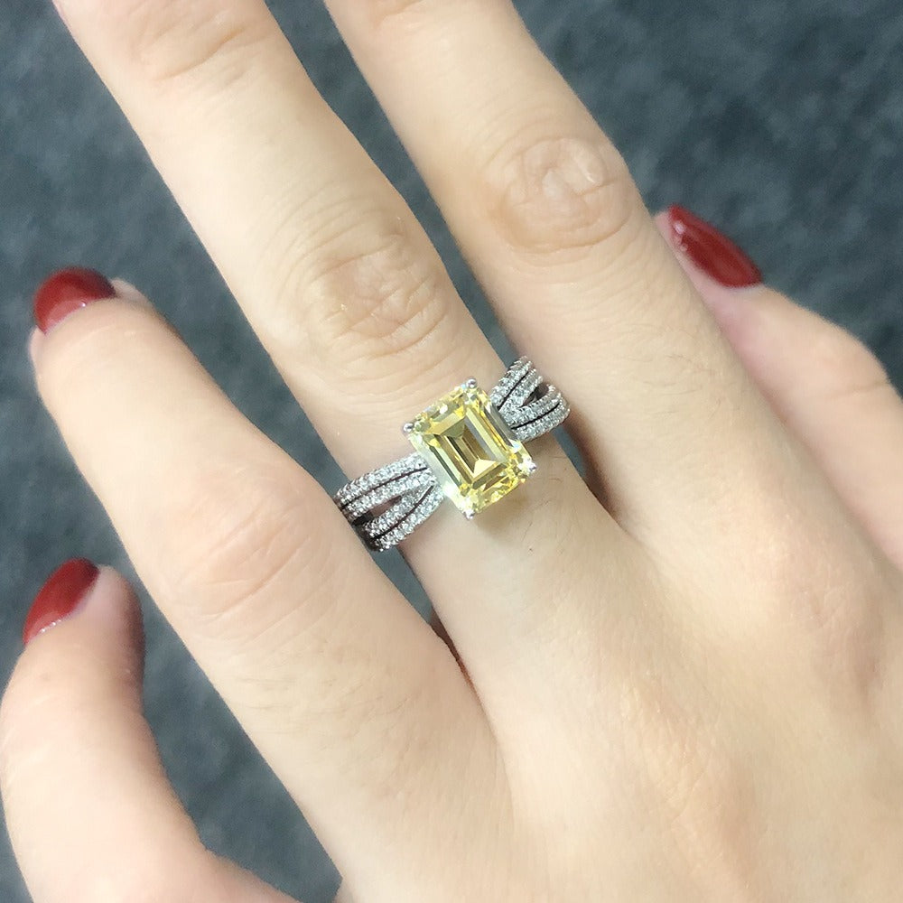 OliyaDesign 7*9mm 925 Sterling Silver Luxury 3-Carat Emerald Cut Rectangular Faceted Diamond Ring