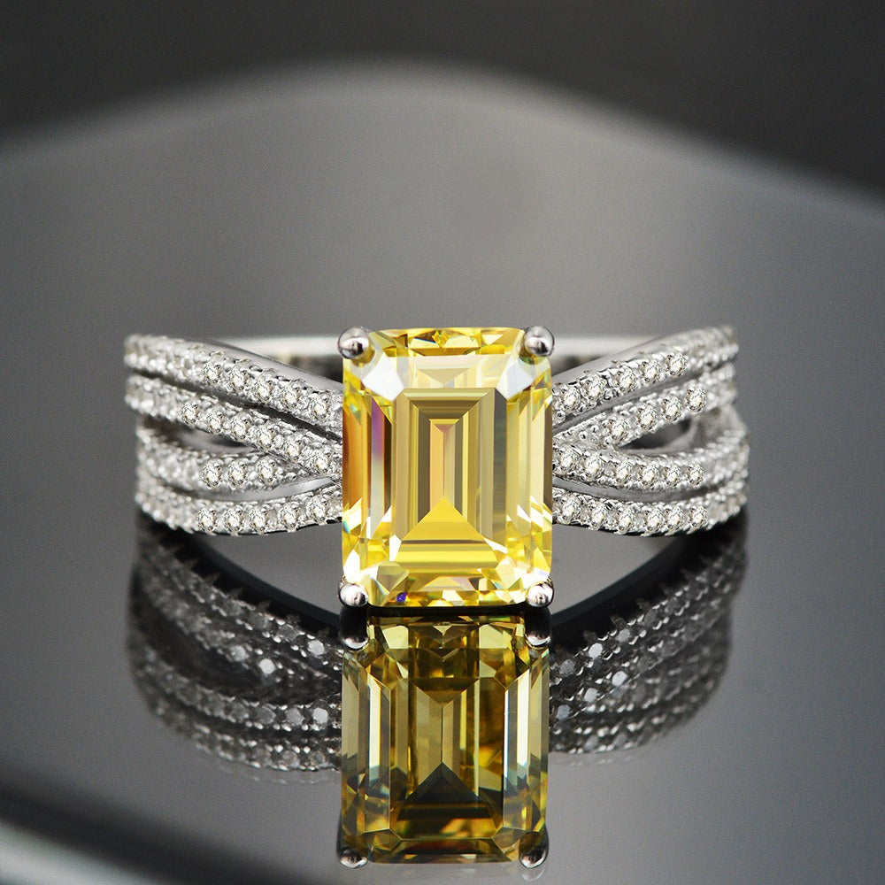 OliyaDesign 7*9mm 925 Sterling Silver Luxury 3-Carat Emerald Cut Rectangular Faceted Diamond Ring
