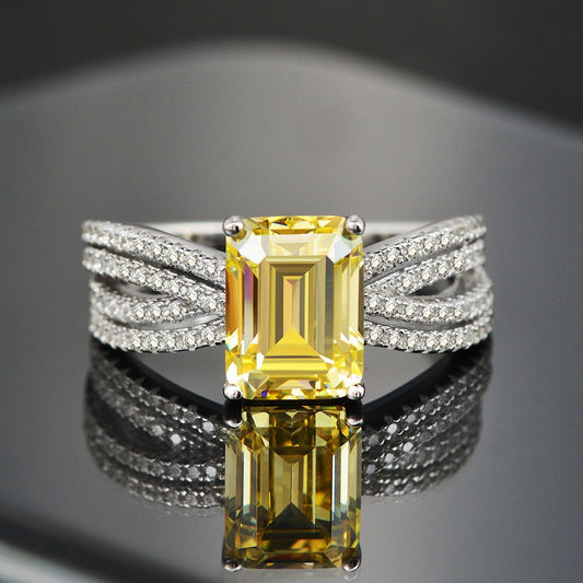 OliyaDesign 7*9mm 925 Sterling Silver Luxury 3-Carat Emerald Cut Rectangular Faceted Diamond Ring
