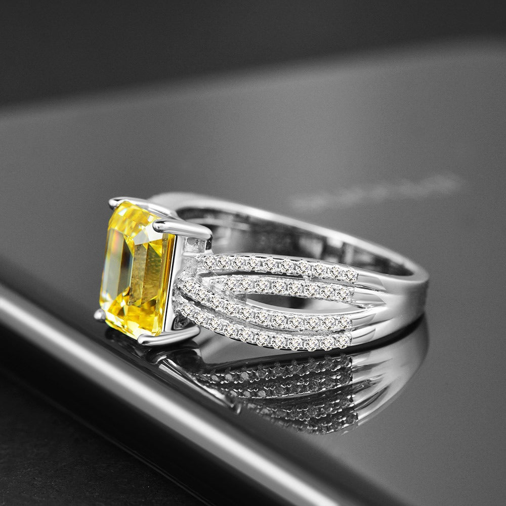 OliyaDesign 7*9mm 925 Sterling Silver Luxury 3-Carat Emerald Cut Rectangular Faceted Diamond Ring