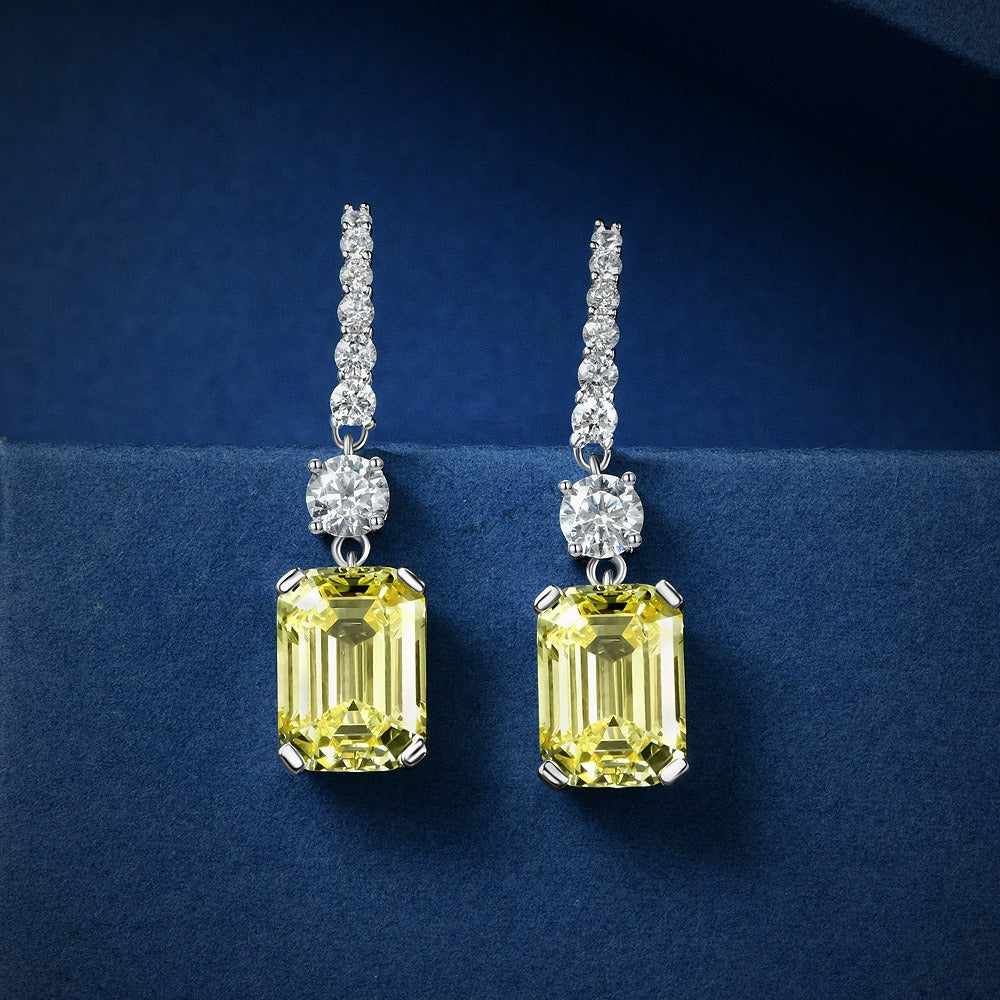 OliyaDesign 925 Sterling Silver 8*11 High Carbon Diamond Earrings, Rectangular Pagoda Cut, 4 Carat Ear Hook