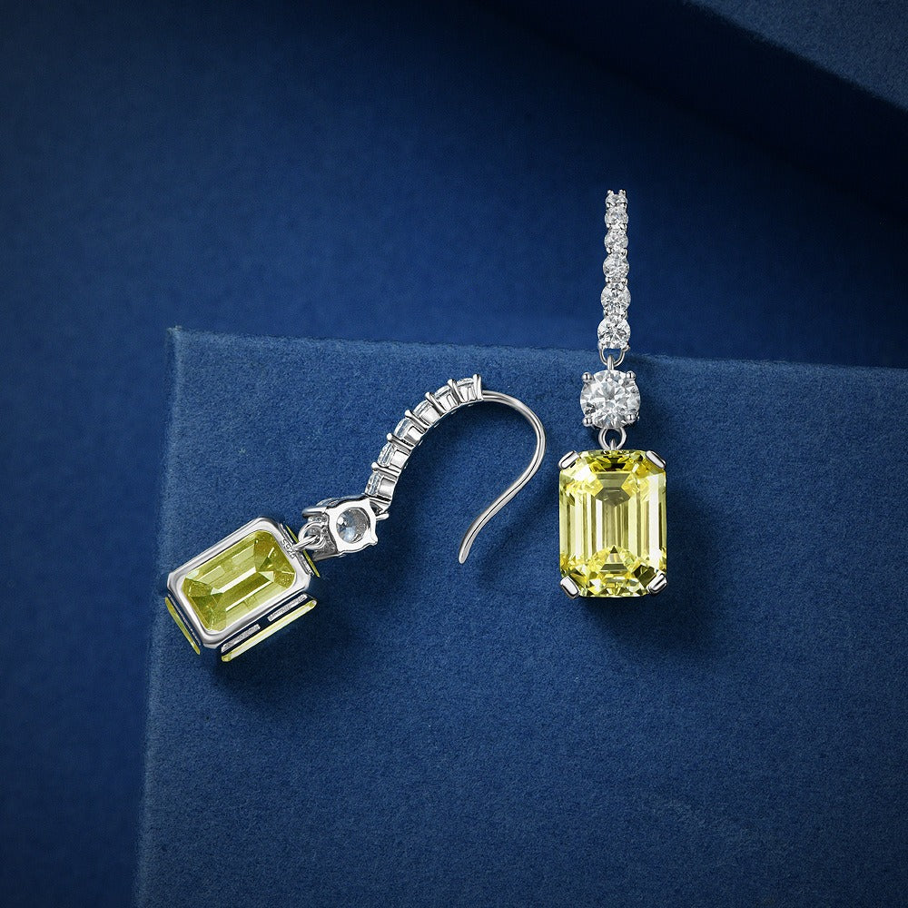 OliyaDesign 925 Sterling Silver 8*11 High Carbon Diamond Earrings, Rectangular Pagoda Cut, 4 Carat Ear Hook