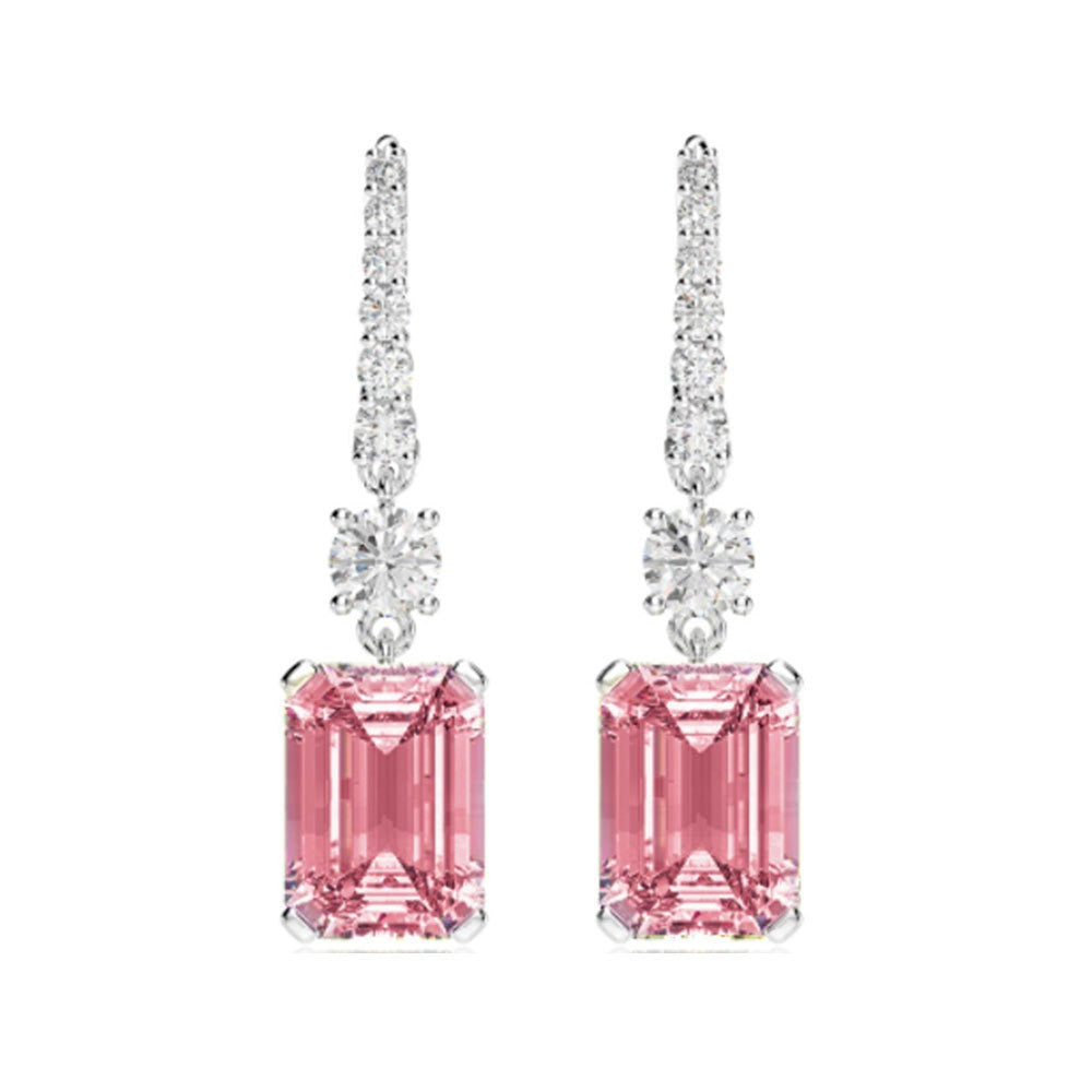 OliyaDesign 925 Sterling Silver 8*11 High Carbon Diamond Earrings, Rectangular Pagoda Cut, 4 Carat Ear Hook
