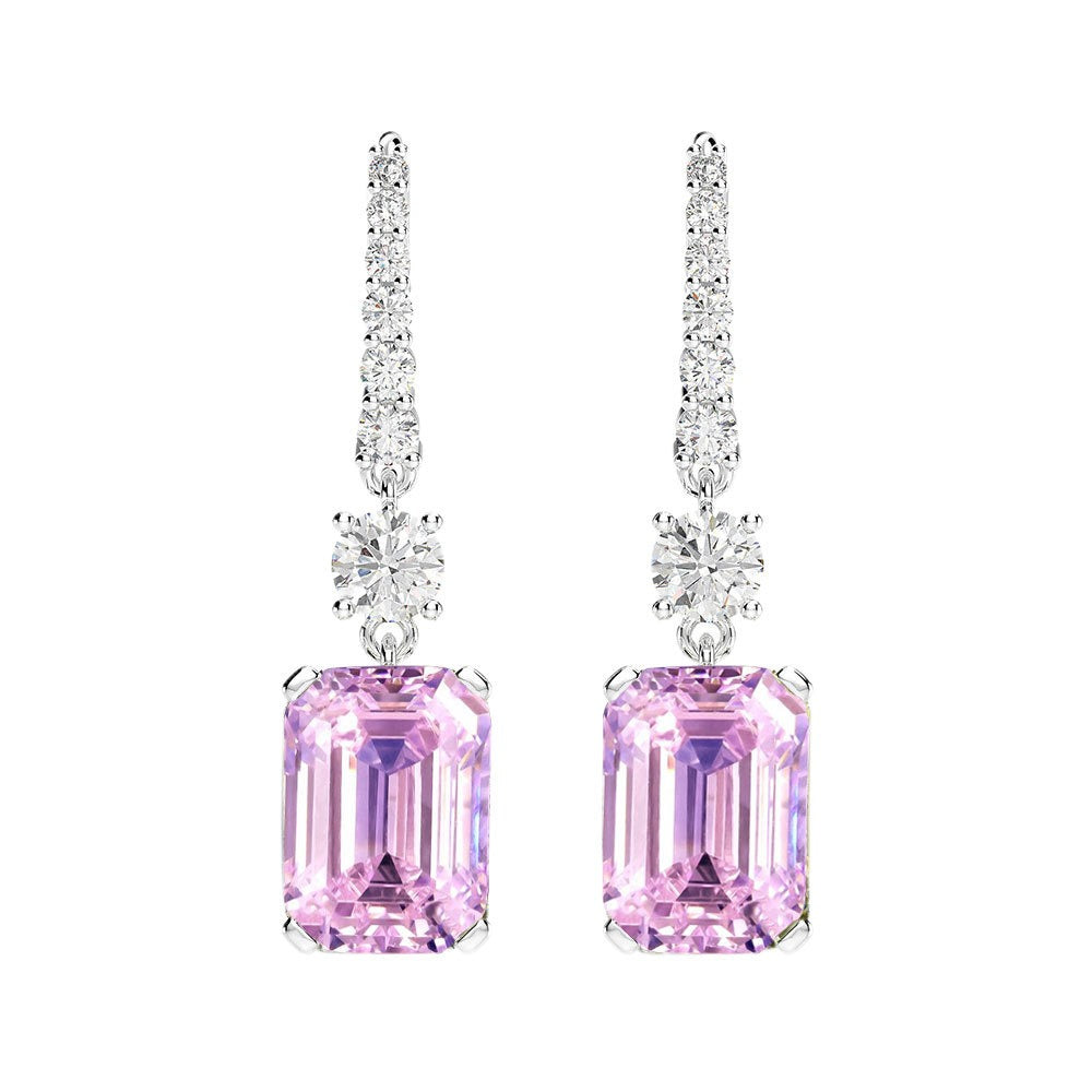 OliyaDesign 925 Sterling Silver 8*11 High Carbon Diamond Earrings, Rectangular Pagoda Cut, 4 Carat Ear Hook