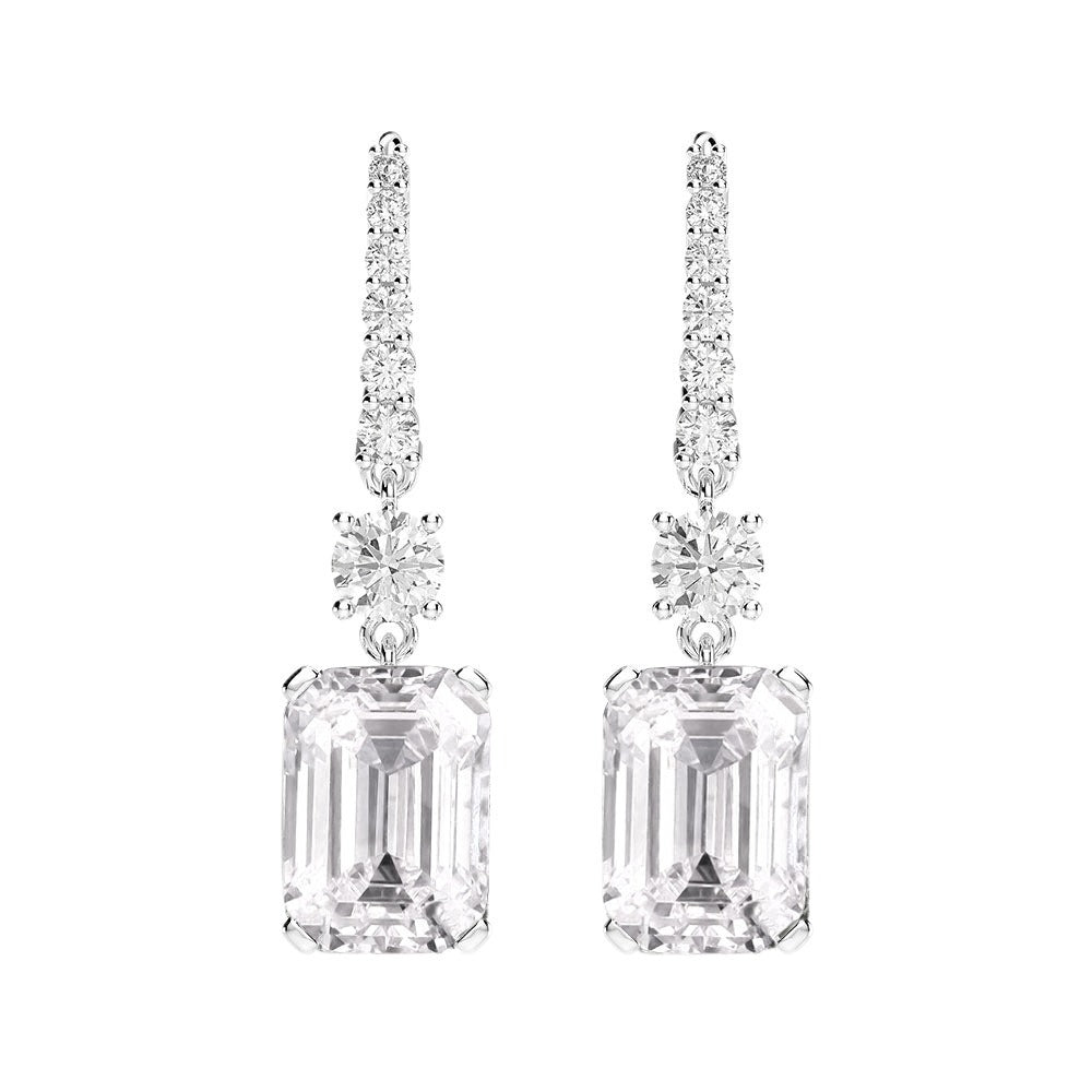 OliyaDesign 925 Sterling Silver 8*11 High Carbon Diamond Earrings, Rectangular Pagoda Cut, 4 Carat Ear Hook