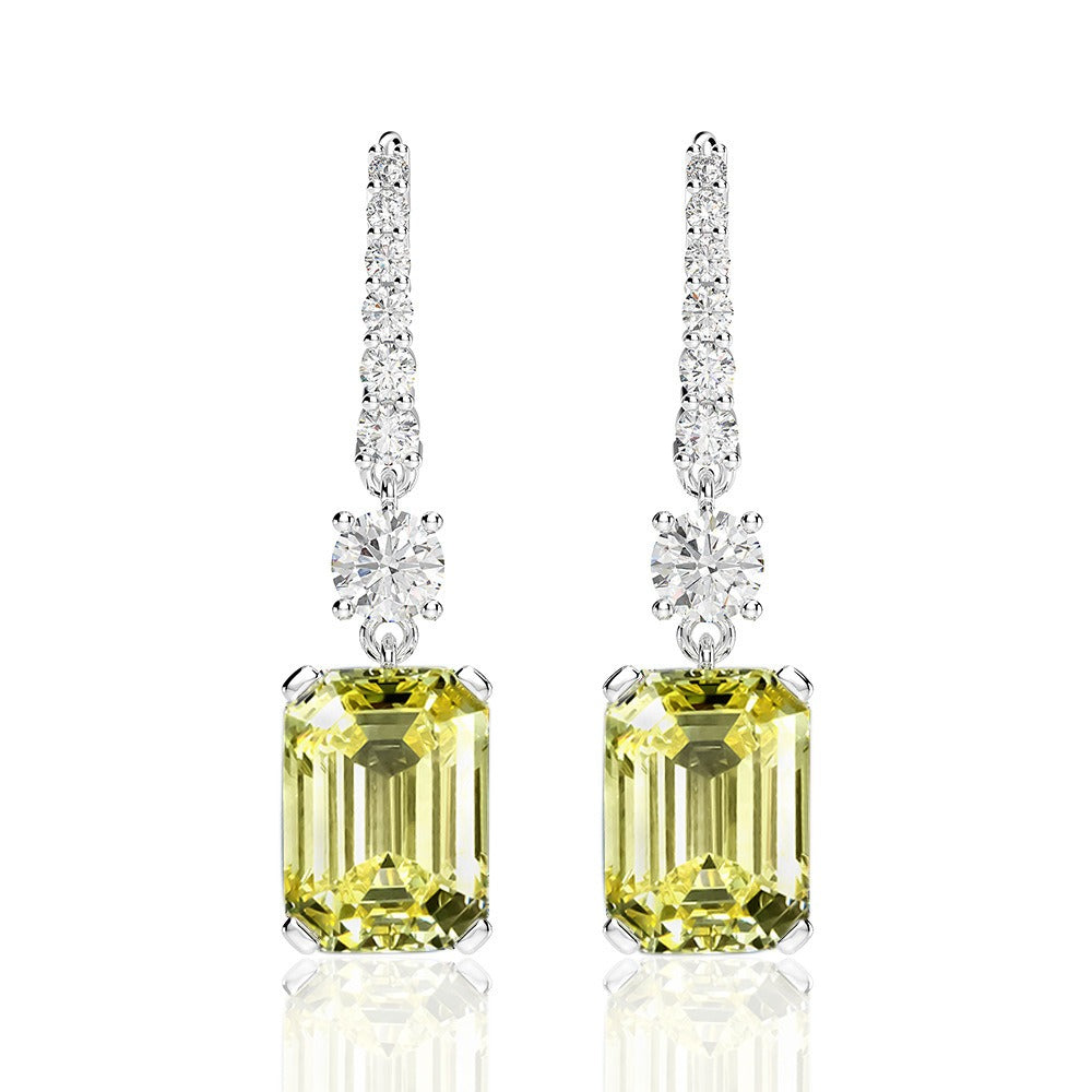 OliyaDesign 925 Sterling Silver 8*11 High Carbon Diamond Earrings, Rectangular Pagoda Cut, 4 Carat Ear Hook