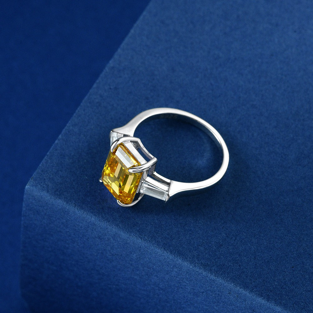 OliyaDesign G-Color Diamond Rectangular Beveled And Flat-Cut 8*11mm Simulated Diamond 4-Carat Ring
