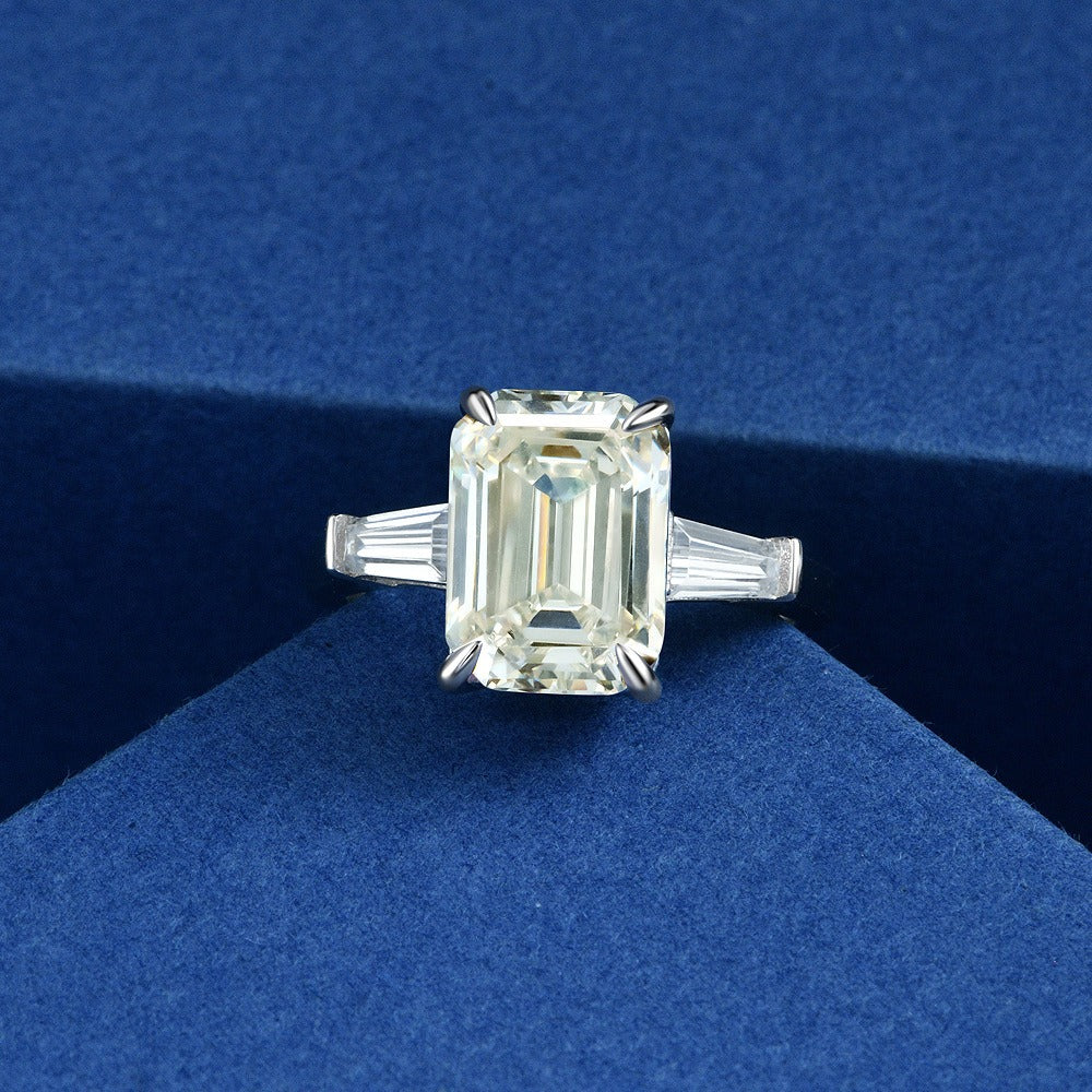 OliyaDesign G-Color Diamond Rectangular Beveled And Flat-Cut 8*11mm Simulated Diamond 4-Carat Ring