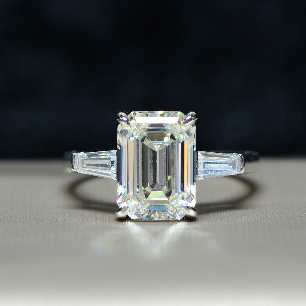 OliyaDesign G-Color Diamond Rectangular Beveled And Flat-Cut 8*11mm Simulated Diamond 4-Carat Ring