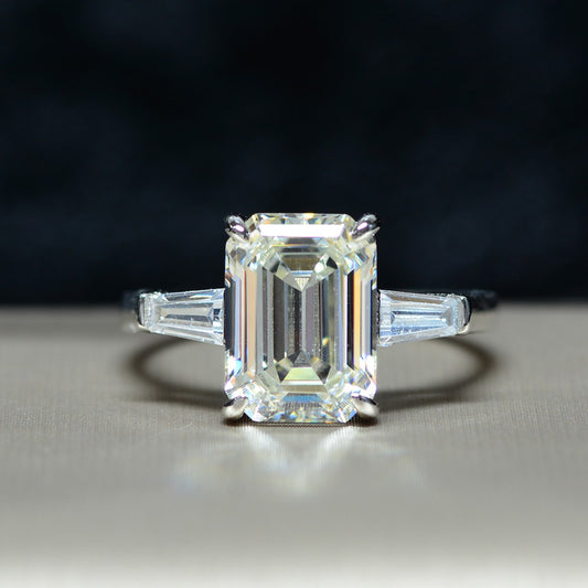 OliyaDesign G-Color Diamond Rectangular Beveled And Flat-Cut 8*11mm Simulated Diamond 4-Carat Ring
