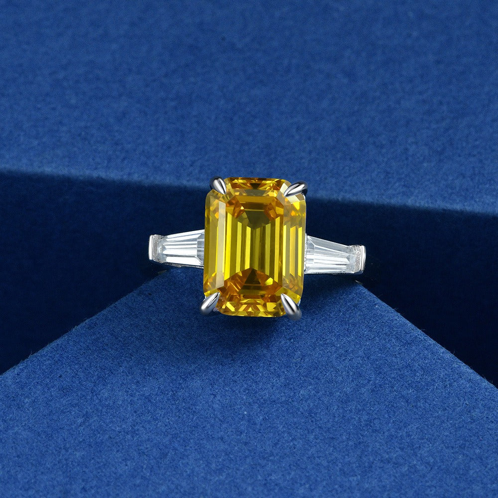 OliyaDesign G-Color Diamond Rectangular Beveled And Flat-Cut 8*11mm Simulated Diamond 4-Carat Ring