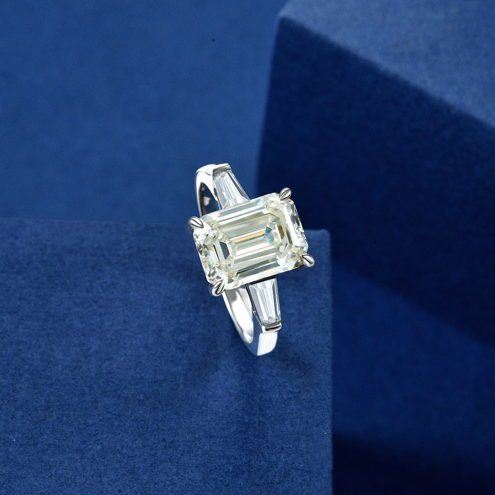OliyaDesign G-Color Diamond Rectangular Beveled And Flat-Cut 8*11mm Simulated Diamond 4-Carat Ring