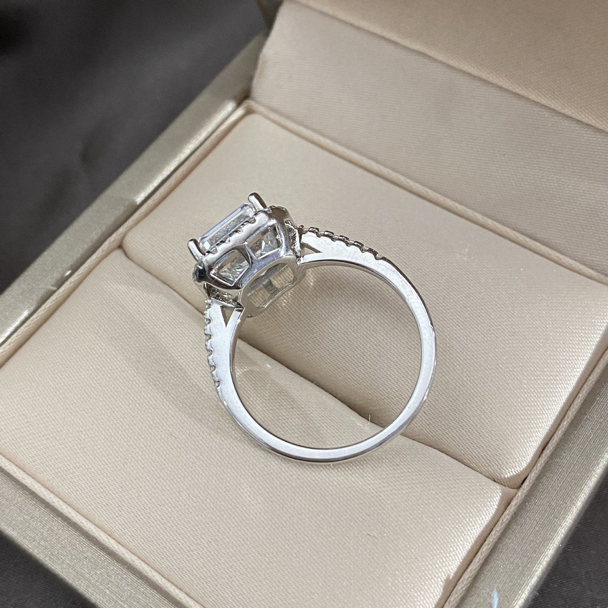 OliyaDesign Small Sugar Cube 8*10 High Carbon Diamond 4Ct 925 Sterling Silver Ring