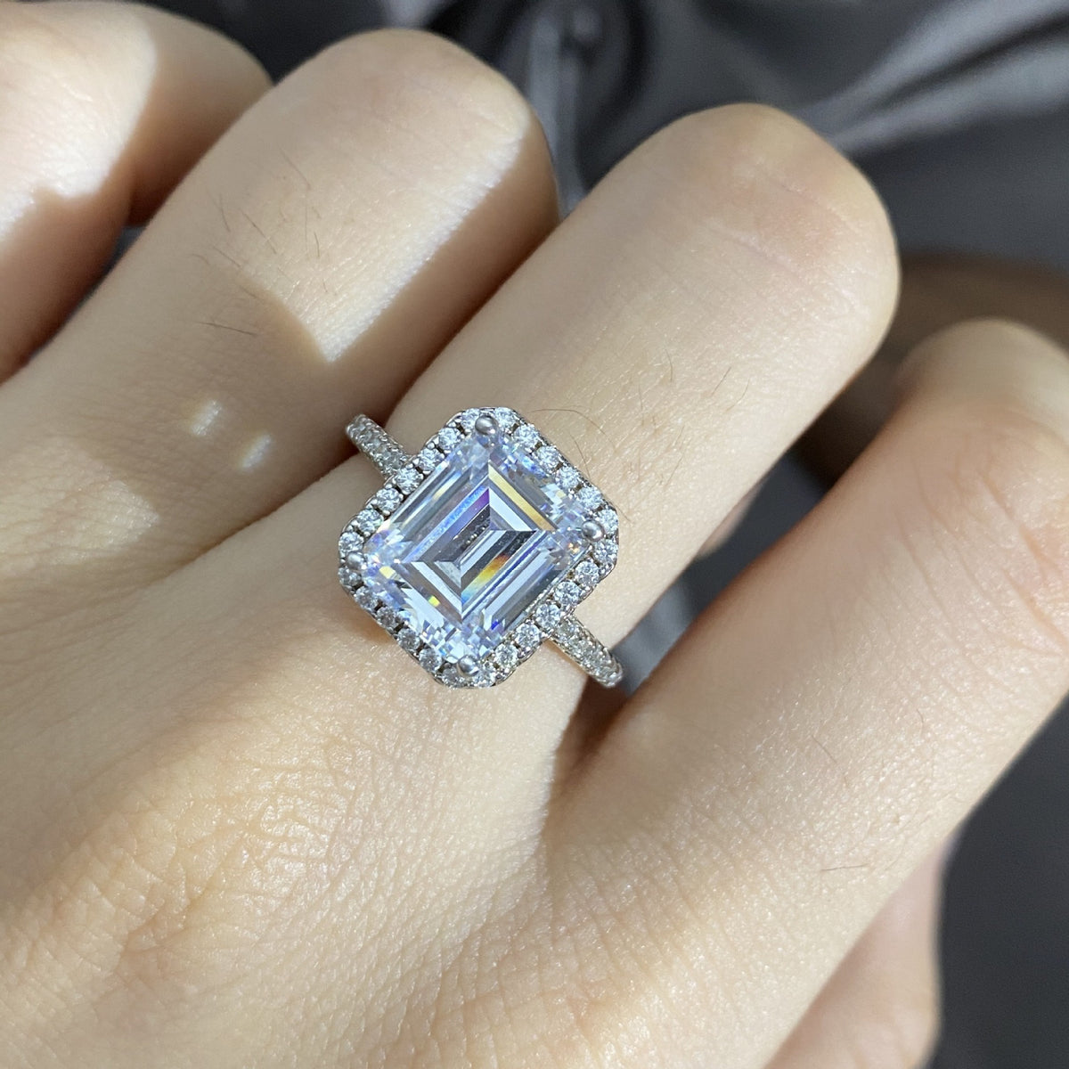 OliyaDesign Small Sugar Cube 8*10 High Carbon Diamond 4Ct 925 Sterling Silver Ring