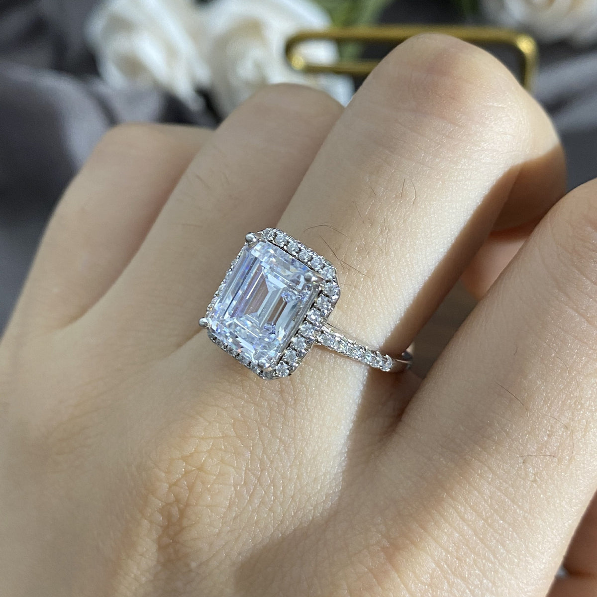 OliyaDesign Small Sugar Cube 8*10 High Carbon Diamond 4Ct 925 Sterling Silver Ring