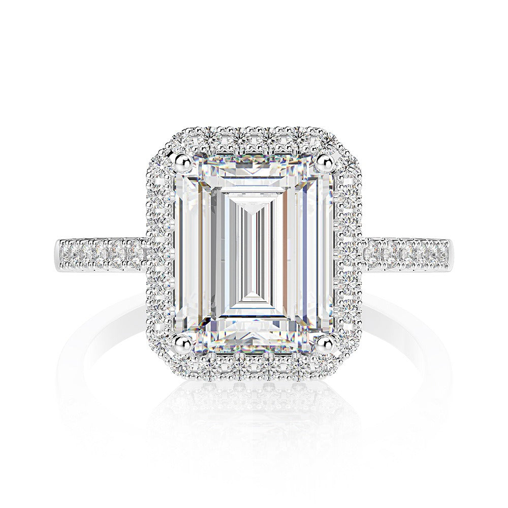 OliyaDesign Small Sugar Cube 8*10 High Carbon Diamond 4Ct 925 Sterling Silver Ring