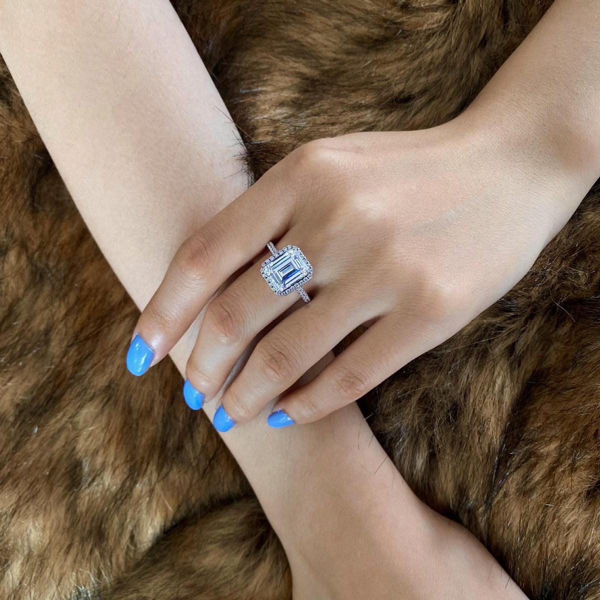 OliyaDesign Small Sugar Cube 8*10 High Carbon Diamond 4Ct 925 Sterling Silver Ring
