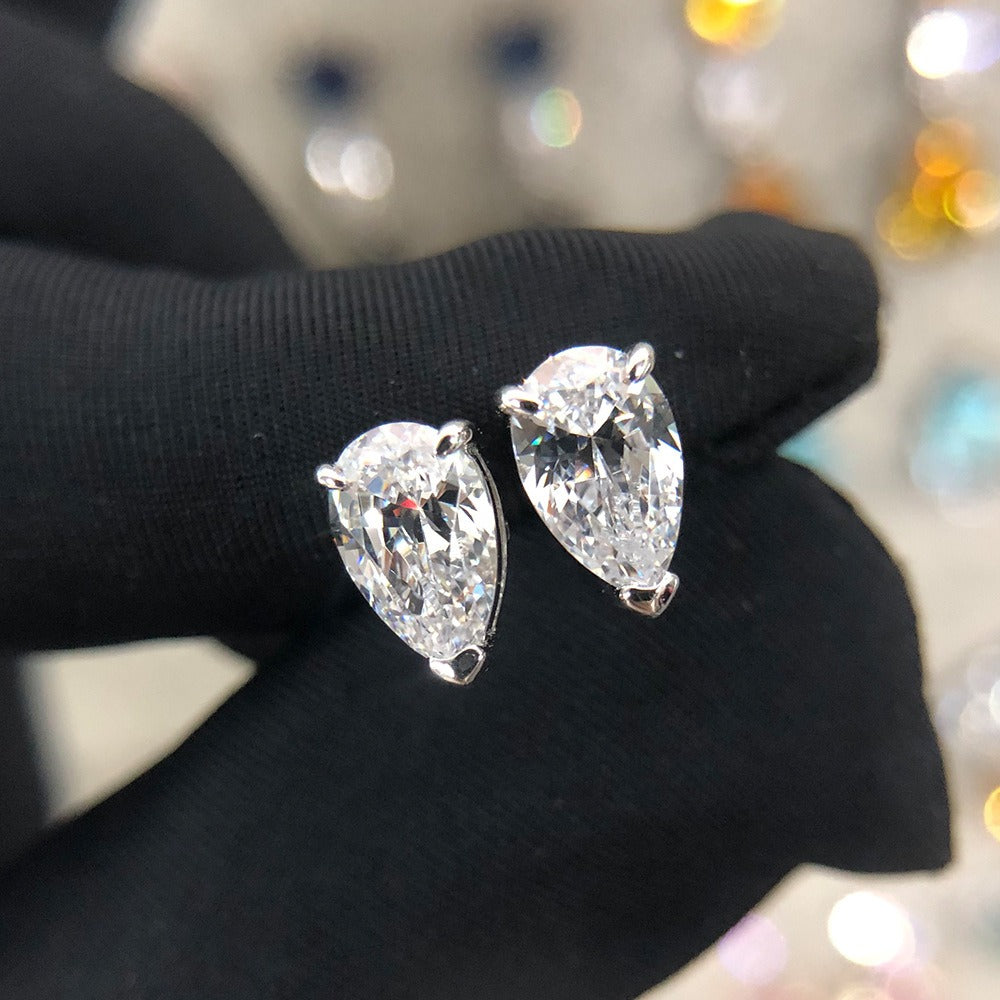 OliyaDesign 0.75ct Fashionable Simulated Diamond Teardrop Shaped 5*8 High Carbon Diamond Women's 925 Sterling Silver Stud Earrings