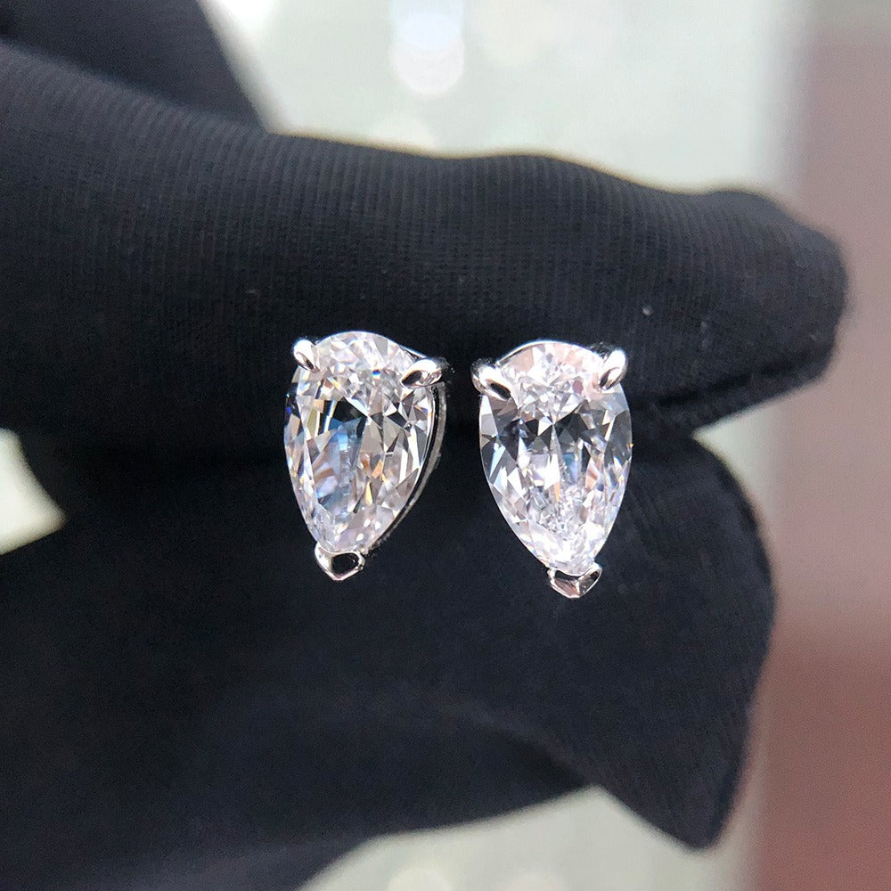 OliyaDesign 0.75ct Fashionable Simulated Diamond Teardrop Shaped 5*8 High Carbon Diamond Women's 925 Sterling Silver Stud Earrings