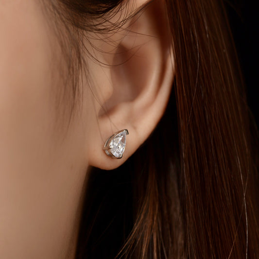 OliyaDesign 0.75ct Fashionable Simulated Diamond Teardrop Shaped 5*8 High Carbon Diamond Women's 925 Sterling Silver Stud Earrings