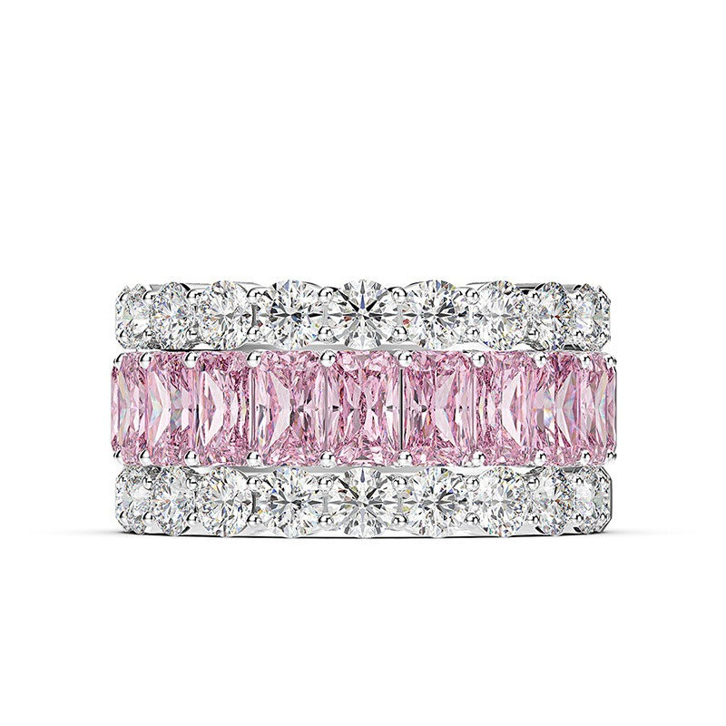 OliyaDesign S925 Stylish And Versatile 25-Point Rectangular 3*5 Cubic Zirconia Ringsterling Silver 4-Carat Rectangular 8*10 Diamond Ring