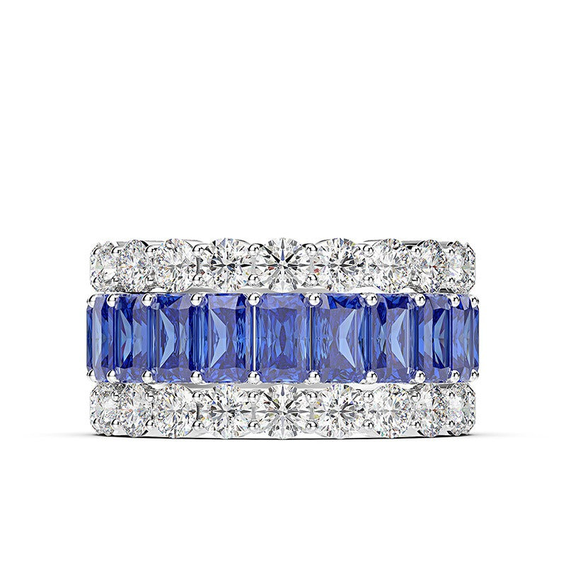 OliyaDesign S925 Stylish And Versatile 25-Point Rectangular 3*5 Cubic Zirconia Ringsterling Silver 4-Carat Rectangular 8*10 Diamond Ring