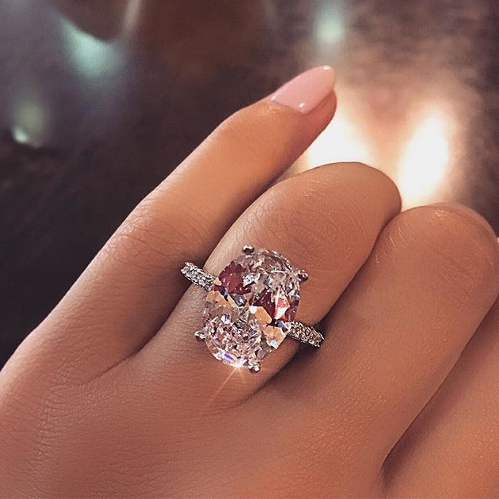 OliyaDesign Oval 9*13 Ice Flower Cut Diamond Base 4 Carat Ring