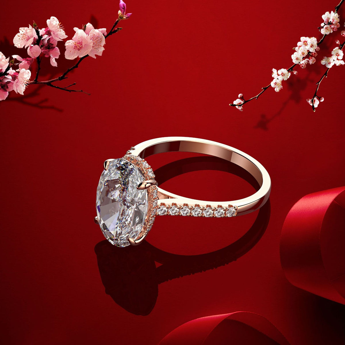 OliyaDesign Oval 9*13 Ice Flower Cut Diamond Base 4 Carat Ring