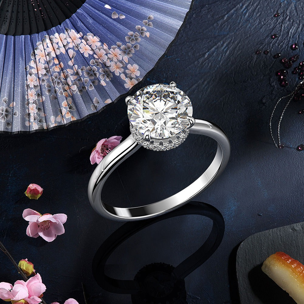 OliyaDesign 8mm Zircon S925 Sterling Silver 2Ct Ring