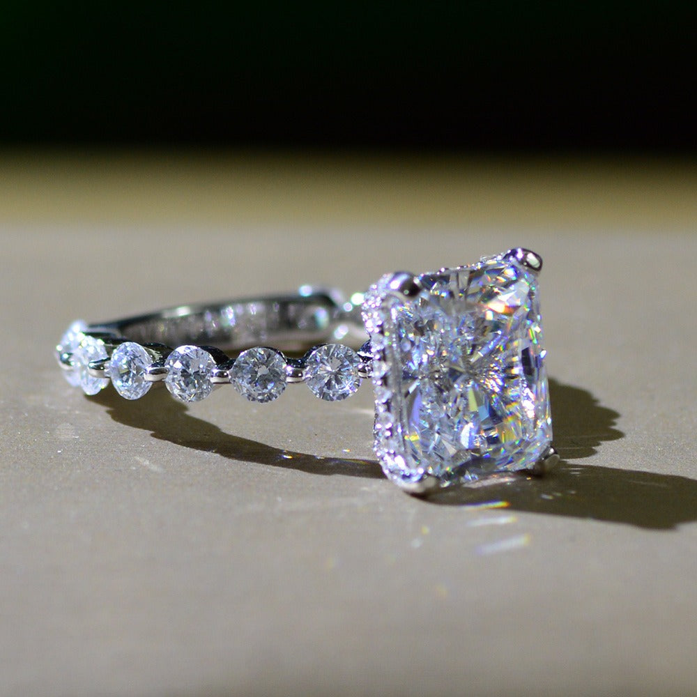 OliyaDesign Fully Diamond 4Ct Rectangular 8*10 High Carbon Diamond Ring