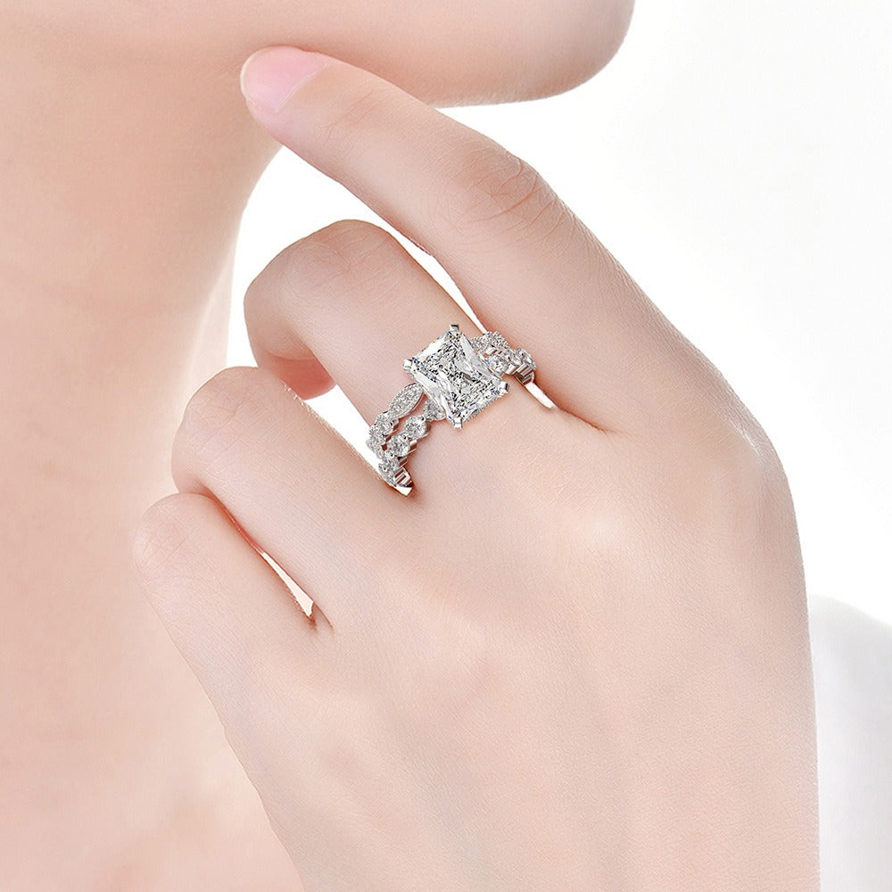 OliyaDesign Fully Diamond 4Ct Rectangular 8*10 High Carbon Diamond Ring