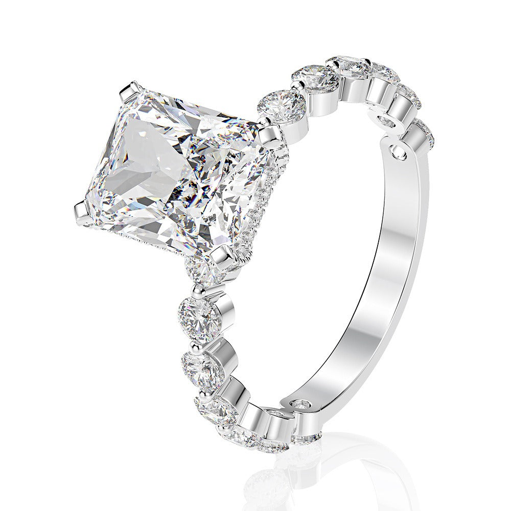 OliyaDesign Fully Diamond 4Ct Rectangular 8*10 High Carbon Diamond Ring