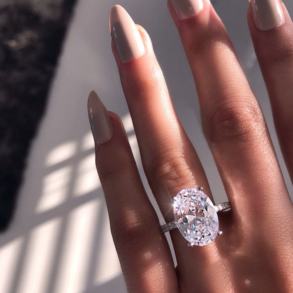 OliyaDesign High-Carbon Diamond 4-Carat Ring Set For Couples, Wedding Rings, 9*13Mm Ice Flower Cut