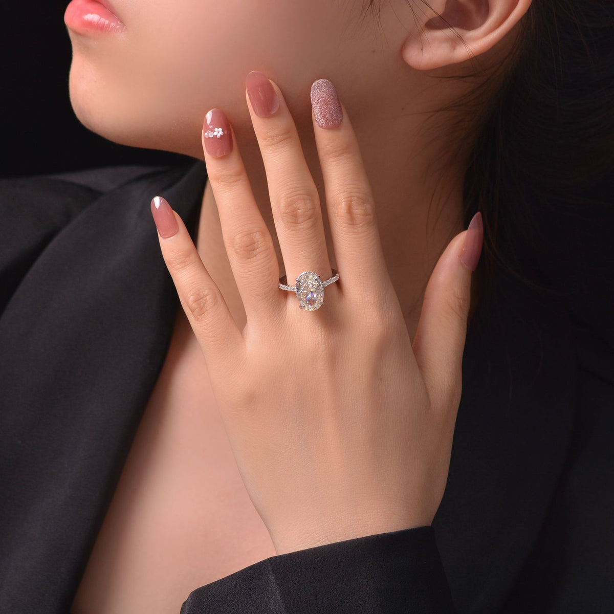 OliyaDesign High-Carbon Diamond 4-Carat Ring Set For Couples, Wedding Rings, 9*13Mm Ice Flower Cut