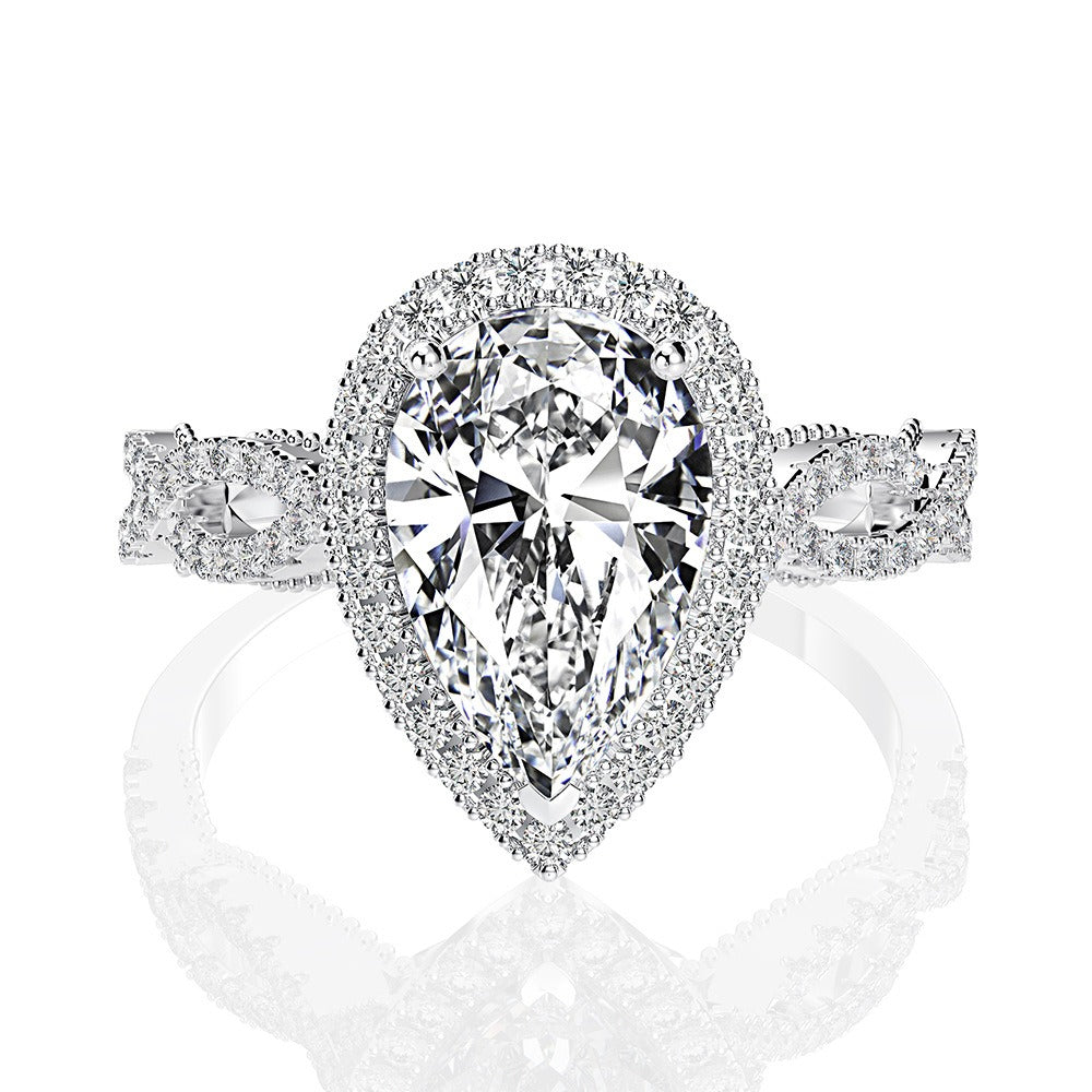 OliyaDesign Radiant Diamond Set Ring with 8*12mm Simulated Diamonds, 2 Carats
