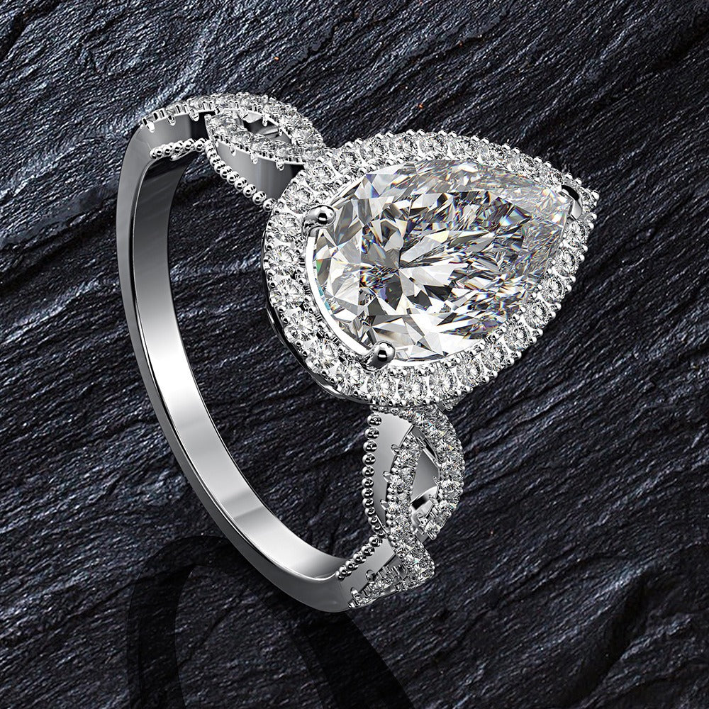 OliyaDesign Radiant Diamond Set Ring with 8*12mm Simulated Diamonds, 2 Carats