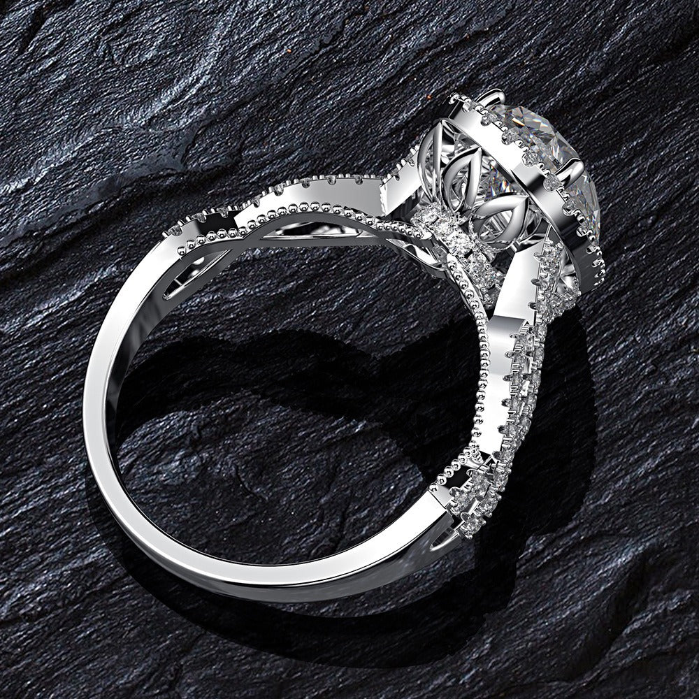 OliyaDesign Radiant Diamond Set Ring with 8*12mm Simulated Diamonds, 2 Carats