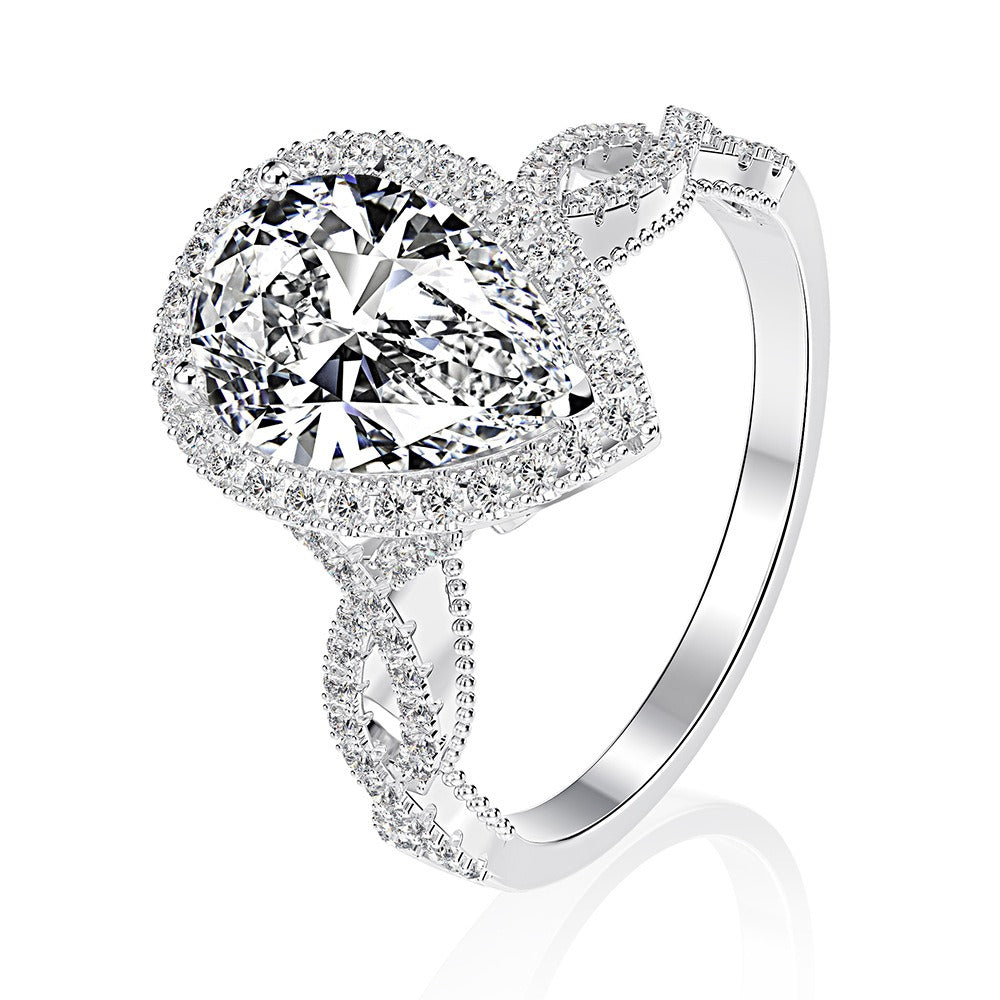 OliyaDesign Radiant Diamond Set Ring with 8*12mm Simulated Diamonds, 2 Carats