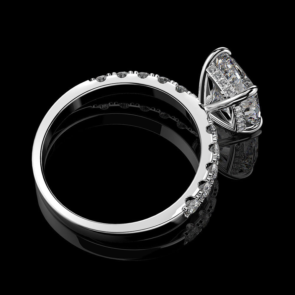 OliyaDesign 3-Carat Cushion-Cut 8*9Mm S925 Sterling Silver Ring With A Faceted Round Pointed Base And High-Carbon Simulated Diamond.