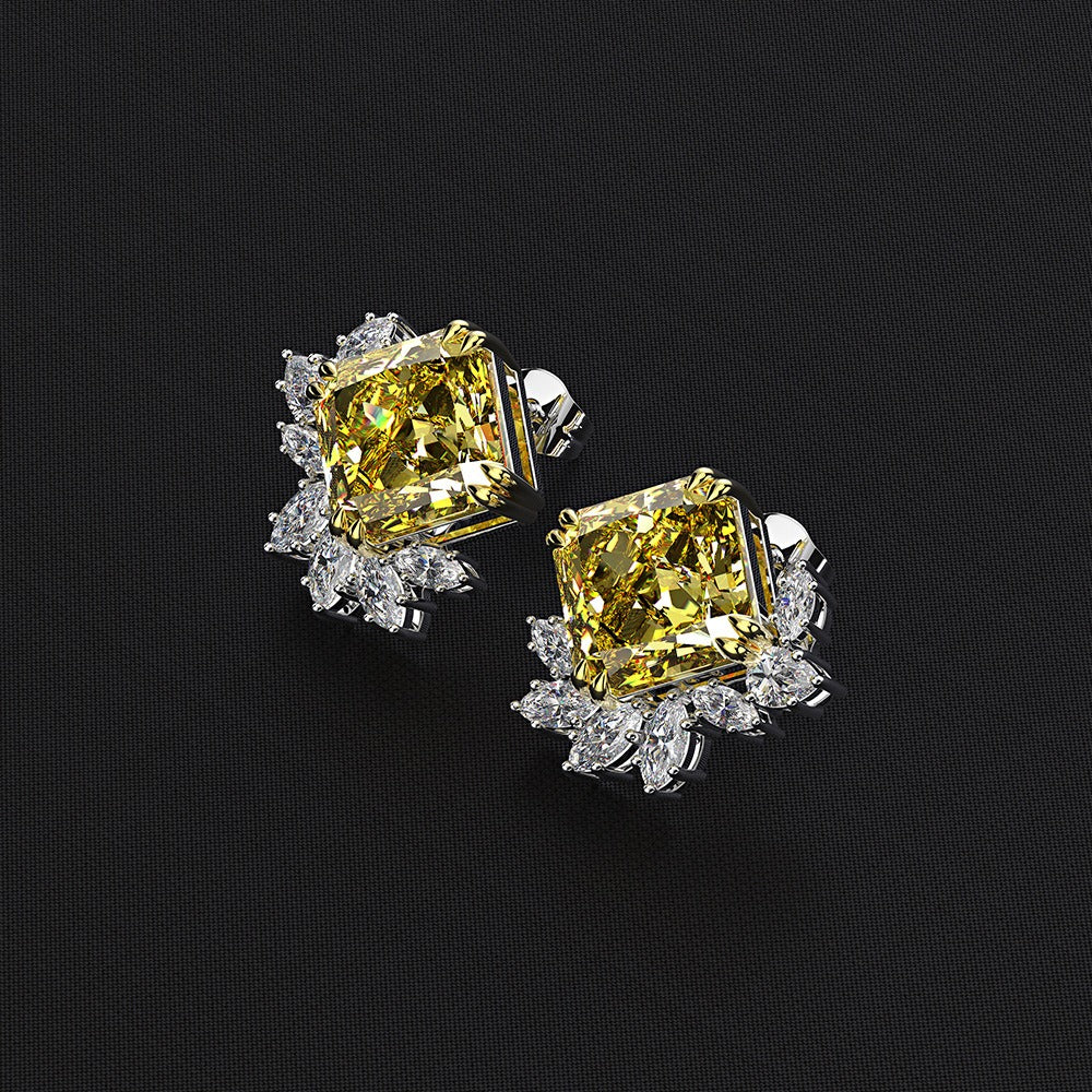 OliyaDesign S925 Sterling Silver Flower-Shaped Square 10*10Mm High Carbon Diamond Stud Earrings