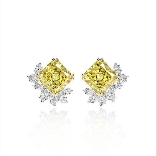 OliyaDesign S925 Sterling Silver Flower-Shaped Square 10*10Mm High Carbon Diamond Stud Earrings