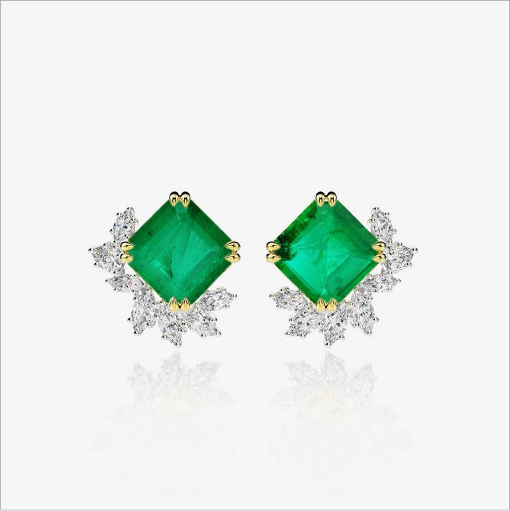 OliyaDesign S925 Sterling Silver Flower-Shaped Square 10*10Mm High Carbon Diamond Stud Earrings