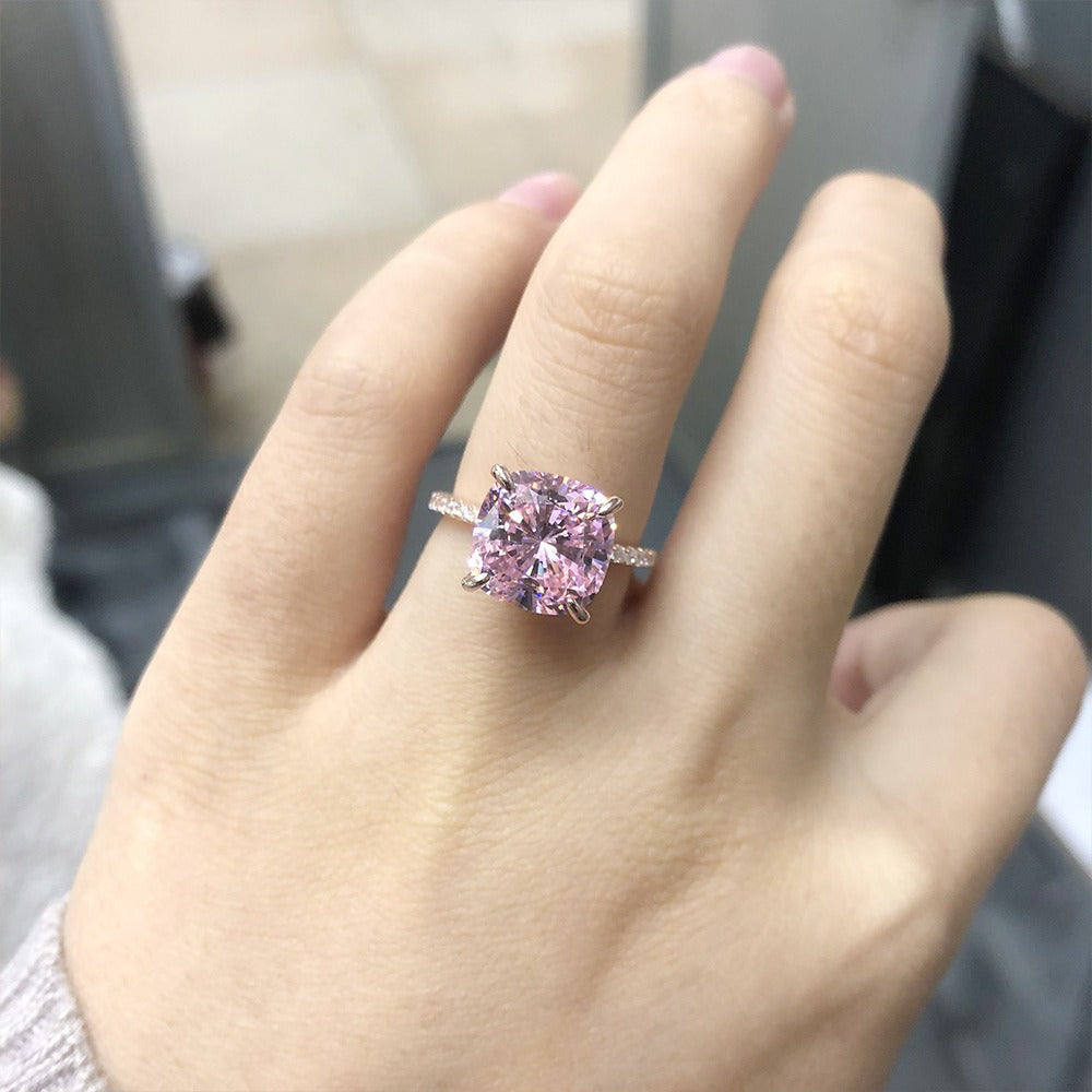 OliyaDesign 5-Carat Square Pink Diamond Ring With 10*10mm High Carbon Diamonds