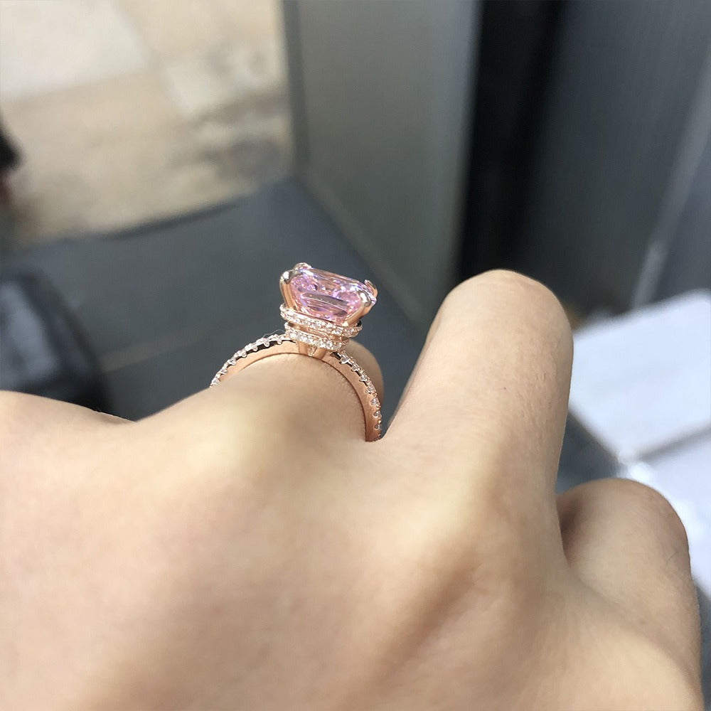 OliyaDesign 5-Carat Square Pink Diamond Ring With 10*10mm High Carbon Diamonds