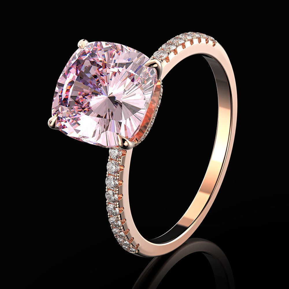 OliyaDesign 5-Carat Square Pink Diamond Ring With 10*10mm High Carbon Diamonds